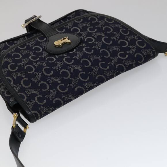 CELINE C Sulky Shoulder Bag Canvas Navy Gold - Picture 6 of 16